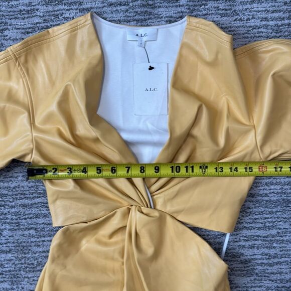 NWT ALC Yellow Faux Leather Cutout Mini Dress Size 0 - Picture 9 of 16